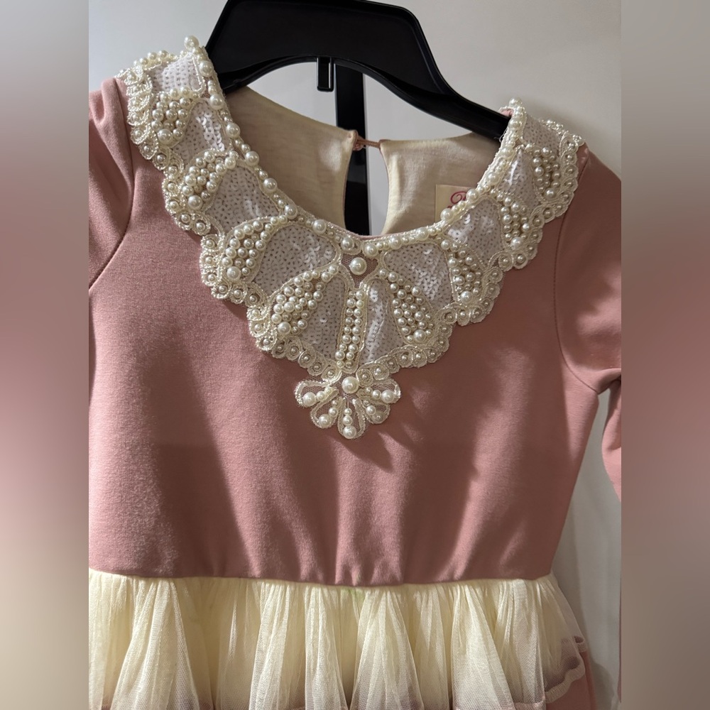 NWOT- Charming Pink and Cream Kids Dress with Lace Details - Picture 2 of 4